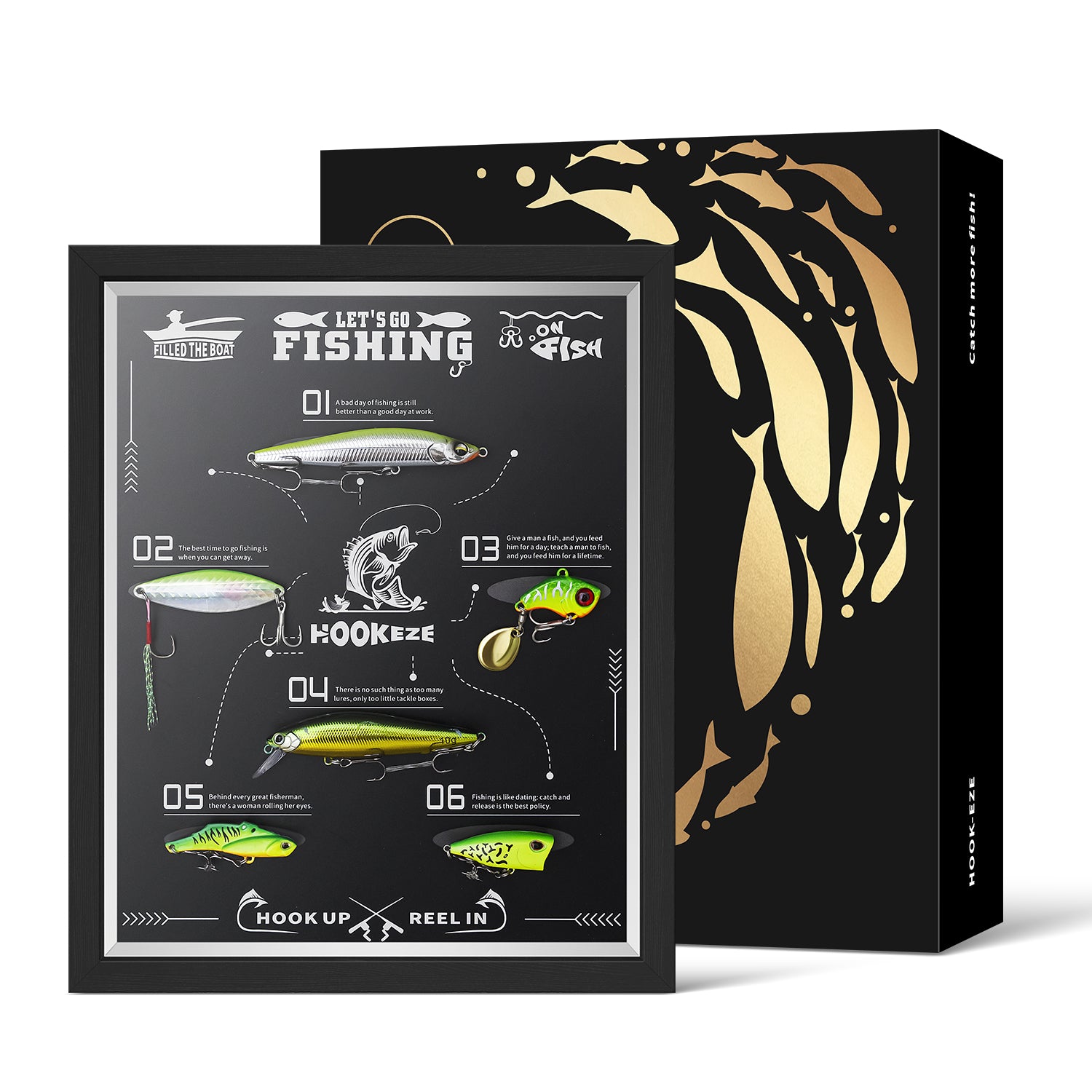 HookEze Fishing Lures Shadow Box | 6 Bass Fishing Baits for Topwater