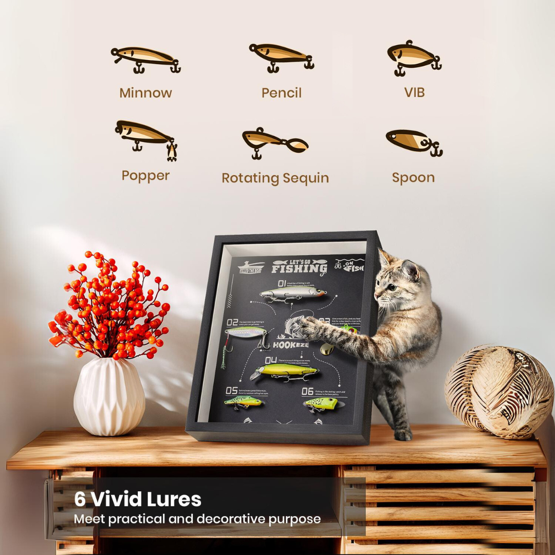 HookEze Fishing Lures Shadow Box | 6 Bass Fishing Baits for Topwater