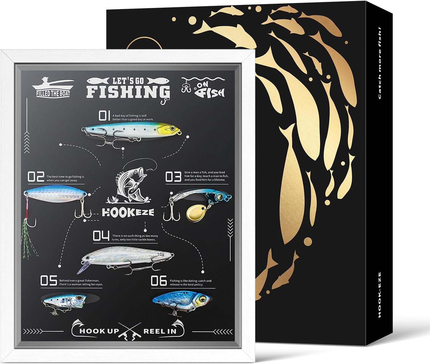 HookEze Fishing Lures Shadow Box | 6 Bass Fishing Baits for Topwater