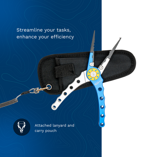 Hook-Eze Aluminum Fishing Plier | Built-in Line Cutter, Sheath and Lanyard Hook-Eze Aluminum Fishing Plier | Built-in Line Cutter, Sheath and Lanyard